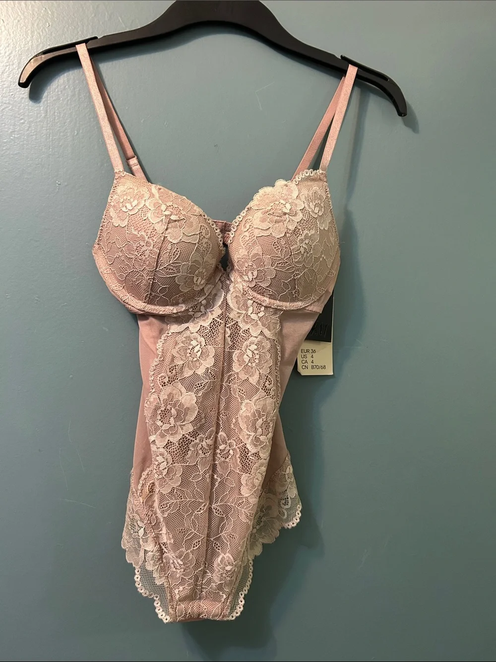 BRAND NEW TAG Size 4 Push-Up Lingerie body suit Pale Pink H&M
